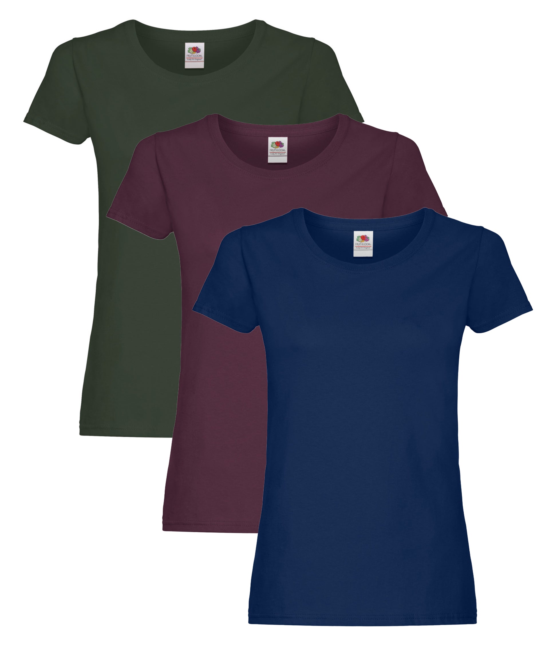 Fruit Of The Loom 61420 Ladies Original T-Shirt 145gsm 100% Cotton Mixed Color (Pack of 3) - COOZO