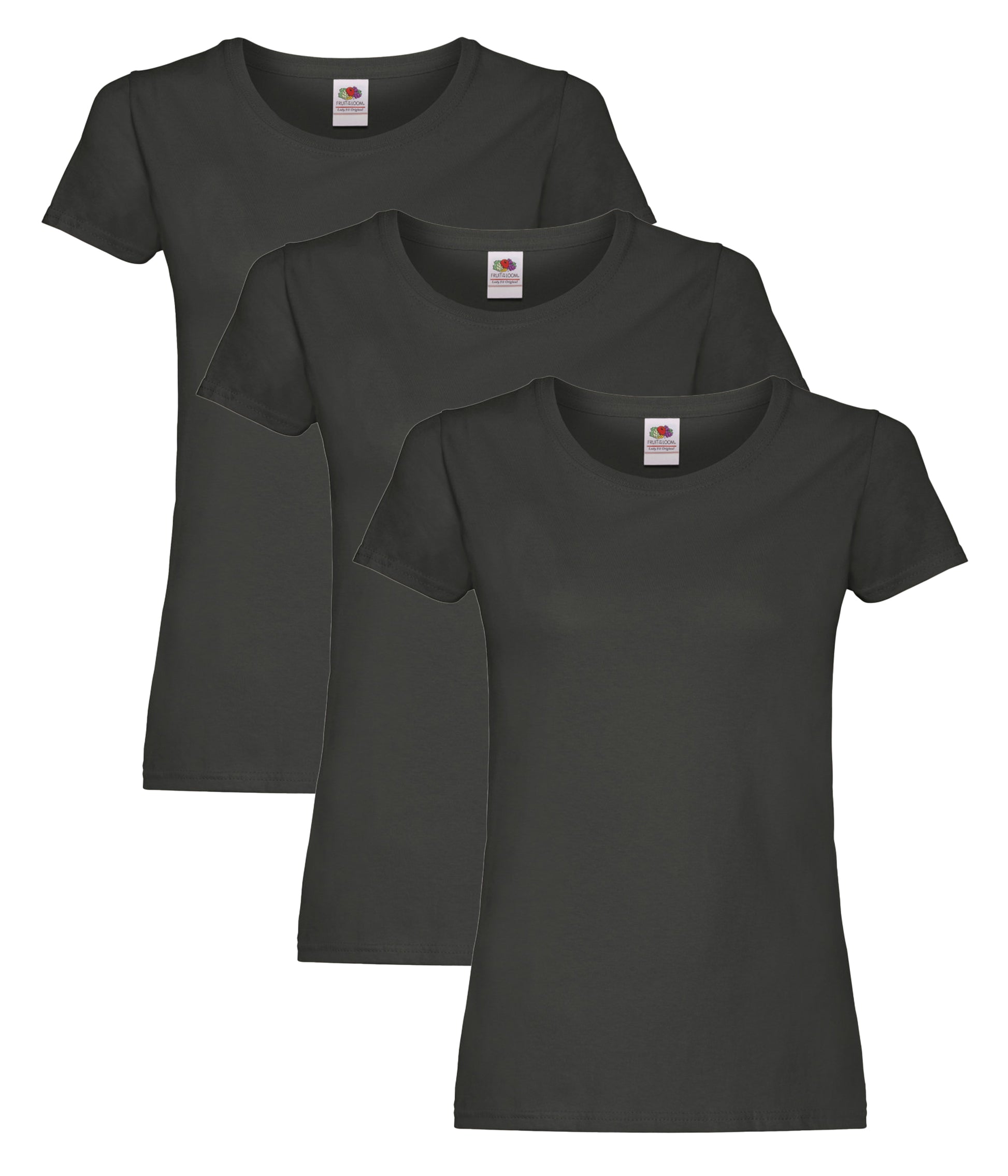 Fruit Of The Loom 61420 Ladies Original T-Shirt 145gsm 100% Cotton Single Color (Pack of 3) - COOZO