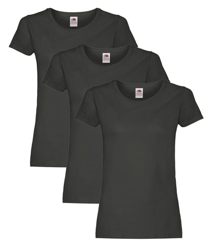 Fruit Of The Loom 61420 Ladies Original T-Shirt 145gsm 100% Cotton Single Color (Pack of 3) - COOZO