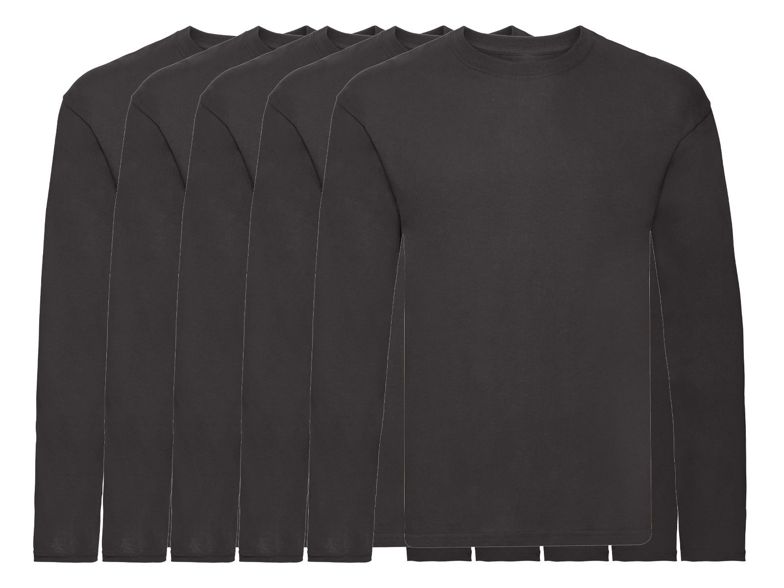 Fruit Of The Loom 61428 Pack of 5 Men's Original Long Sleeved T-Shirts 100% Cotton - COOZO