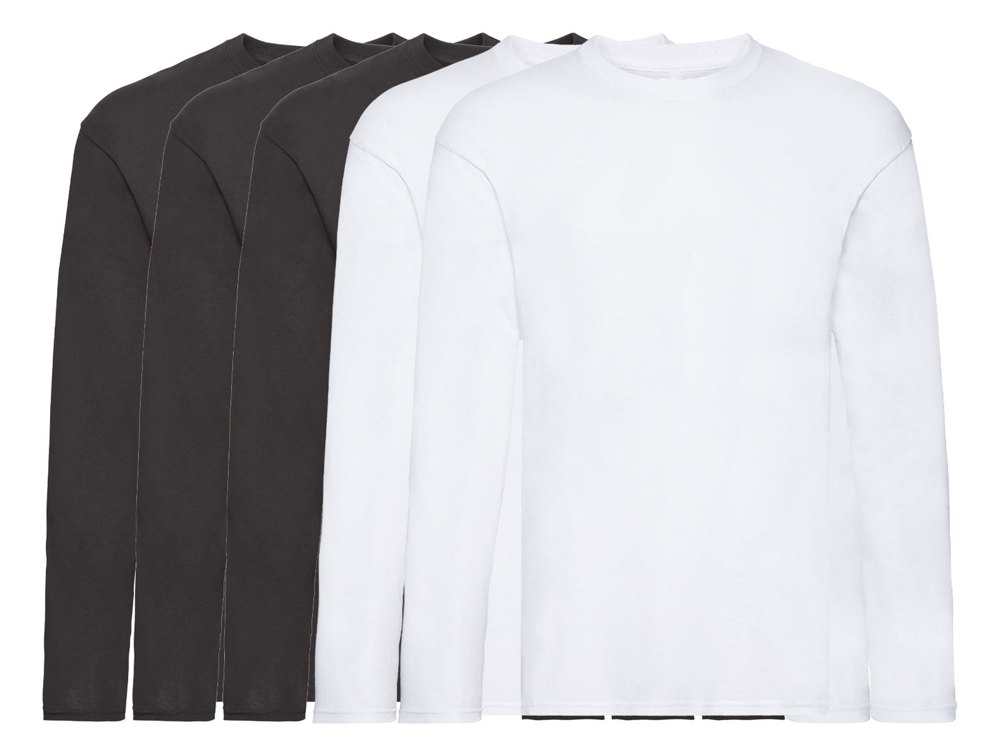 Fruit Of The Loom 61428 Pack of 5 Men's Original Long Sleeved T-Shirts 100% Cotton - COOZO