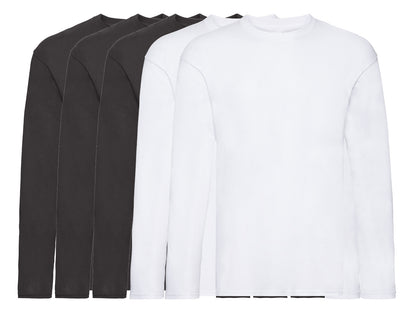Fruit Of The Loom 61428 Pack of 5 Men's Original Long Sleeved T-Shirts 100% Cotton - COOZO