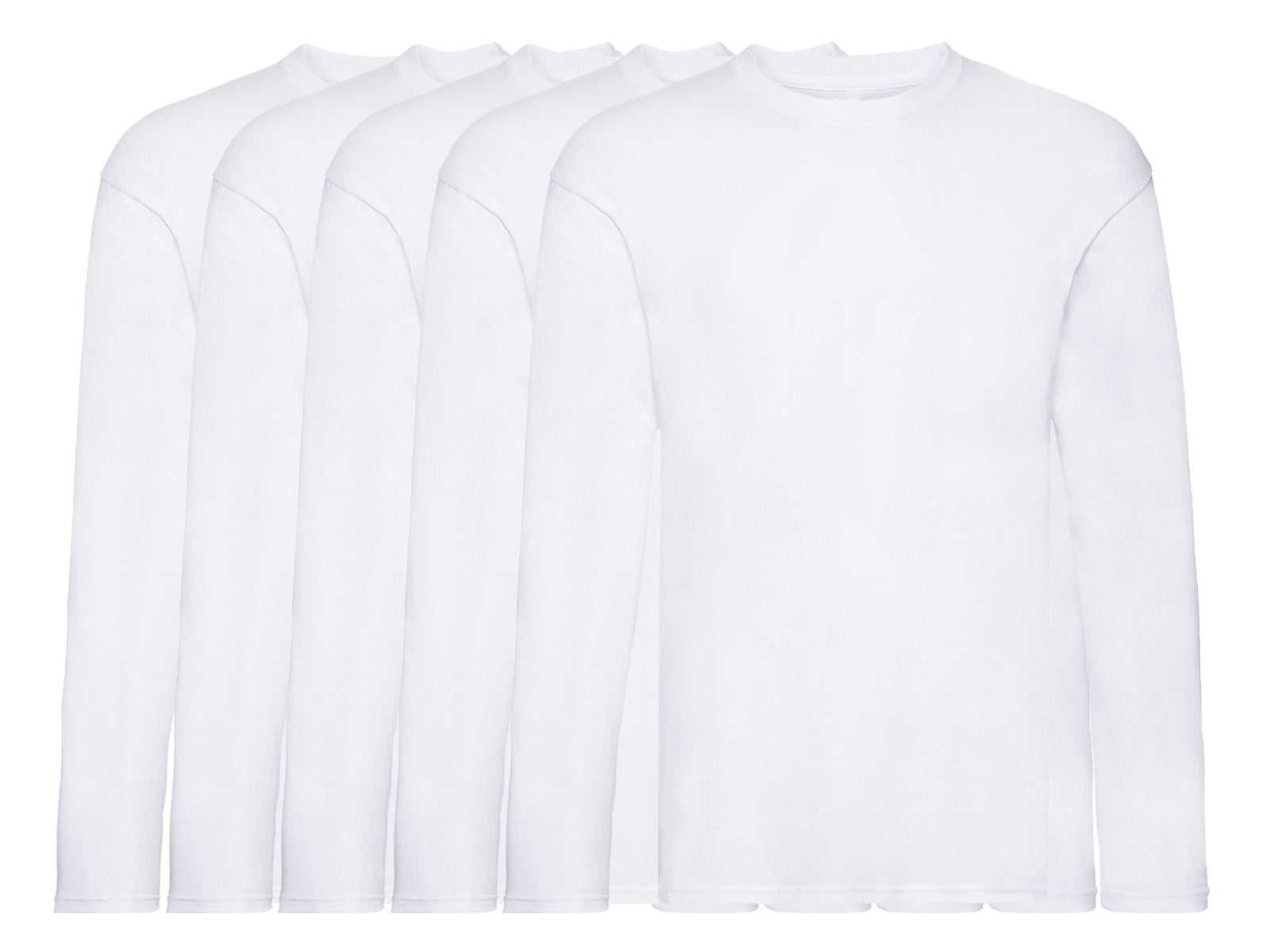 Fruit Of The Loom 61428 Pack of 5 Men's Original Long Sleeved T-Shirts 100% Cotton - COOZO