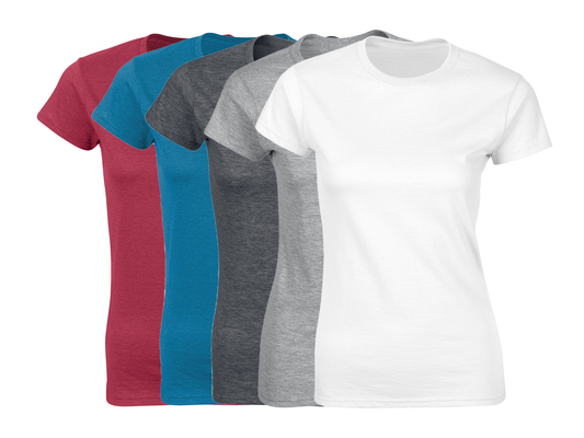 COOZO Ladies Soft Cotton Pack of 5 Plain Short Sleeve T-Shirts - COOZO