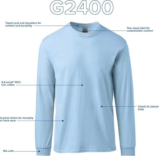 Gildan 2400 Ultra Cotton Long Sleeved T-Shirt 205gsm (pack of 2) - COOZO