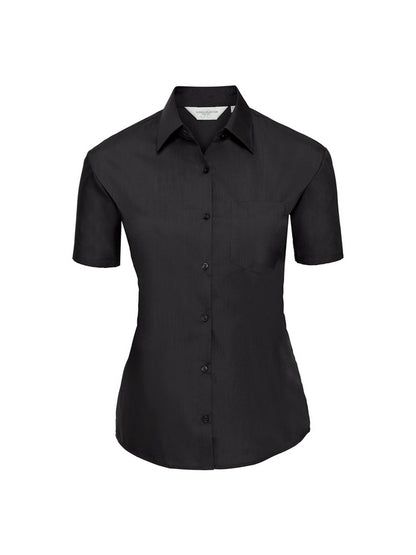 Russell Collection 935F Ladies Short Sleeve Easy Care Poplin Shirt Slightly tailored fit - COOZO