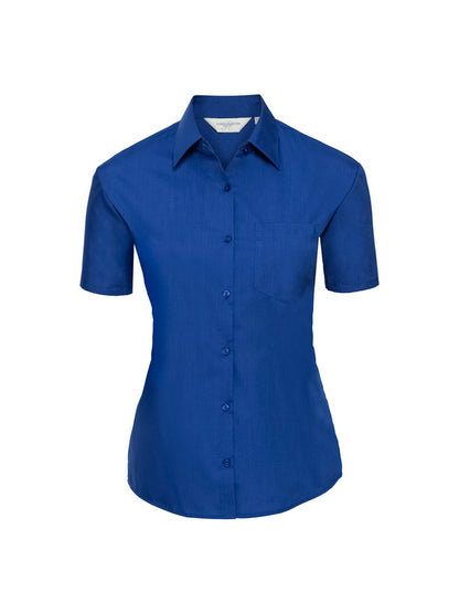 Russell Collection 935F Ladies Short Sleeve Easy Care Poplin Shirt Slightly tailored fit - COOZO