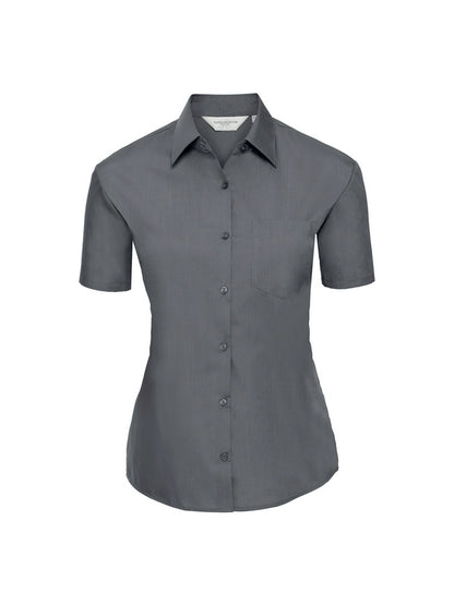 Russell Collection 935F Ladies Short Sleeve Easy Care Poplin Shirt Slightly tailored fit - COOZO