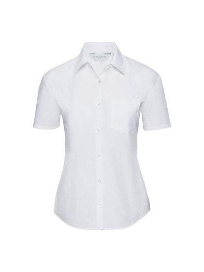 Russell Collection 935F Ladies Short Sleeve Easy Care Poplin Shirt Slightly tailored fit - COOZO