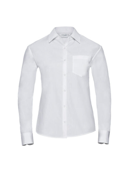 Russell Collection 936F Ladies Long Sleeve Easy Care Cotton Poplin Shirt - COOZO