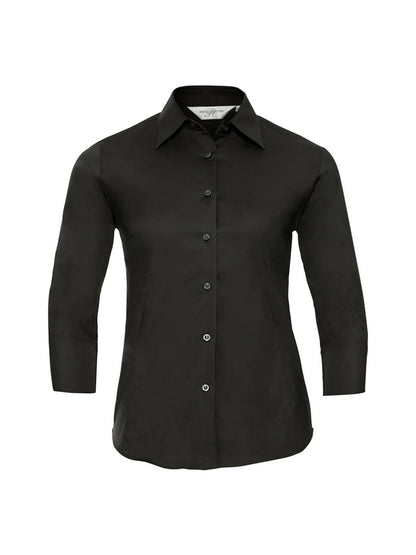Russell Collection 946F Easy Care Fitted 3/4 Sleeve Poplin Shirt 140gsm Ladies - COOZO
