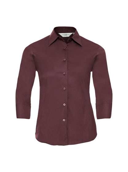 Russell Collection 946F Easy Care Fitted 3/4 Sleeve Poplin Shirt 140gsm Ladies - COOZO