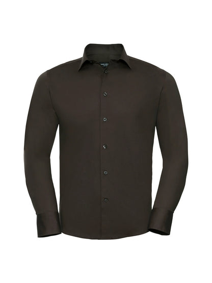 Russell Collection 946M Easy Care Fitted Long Sleeve Poplin Shirt 140gsm Mens - COOZO