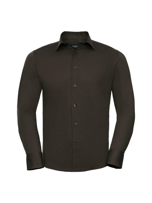 Russell Collection 946M Easy Care Fitted Long Sleeve Poplin Shirt 140gsm Mens - COOZO