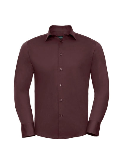 Russell Collection 946M Easy Care Fitted Long Sleeve Poplin Shirt 140gsm Mens - COOZO