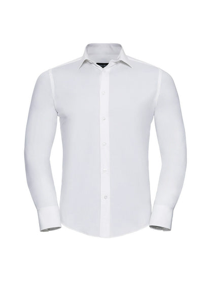 Russell Collection 946M Easy Care Fitted Long Sleeve Poplin Shirt 140gsm Mens - COOZO