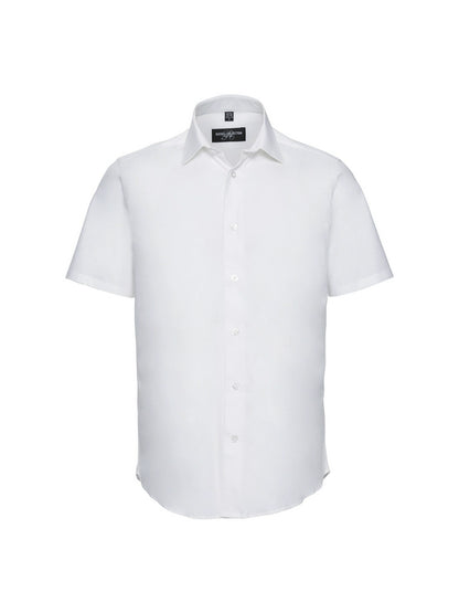 Russell Collection 947M Easy Care Fitted Short Sleeve Poplin Shirt 140gsm Mens - COOZO