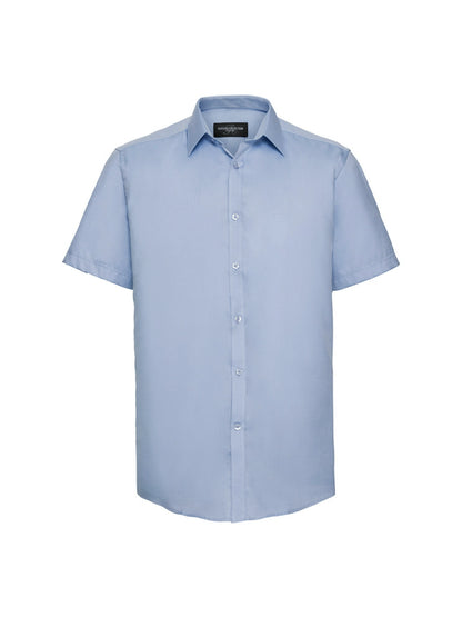 Russell Collection 963M Men's Short Sleeve Tailored Herringbone Shirt - COOZO