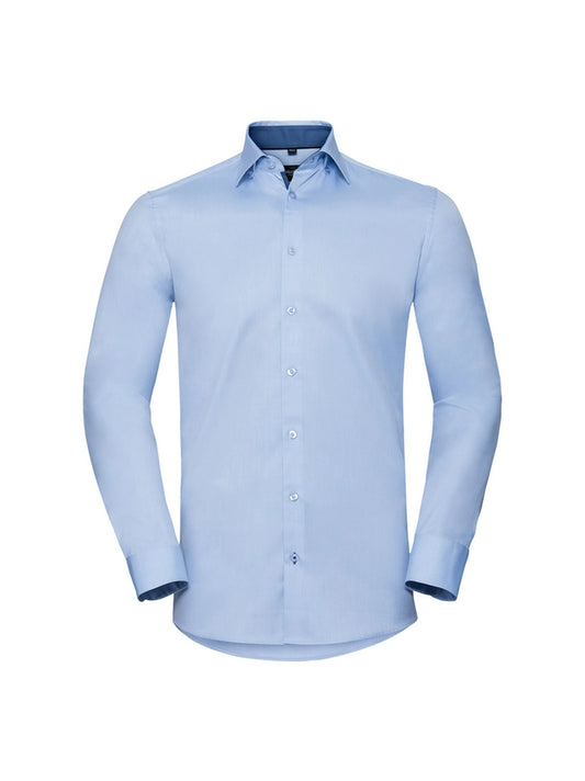 Russell Collection 964M LONG SLEEVE TAILORED CONTRAST HERRINGBONE SHIRT - COOZO