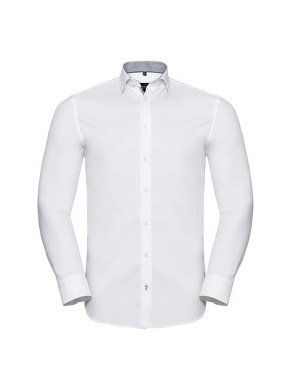 Russell Collection 964M LONG SLEEVE TAILORED CONTRAST HERRINGBONE SHIRT - COOZO