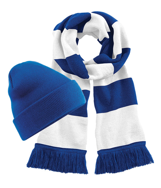 Beechfield B45 Original Cuffed Double-layer knit Beanie+B479 Stadium Tassel trim scarf 100% Soft-touch acrylic (Pack of 2) - COOZO