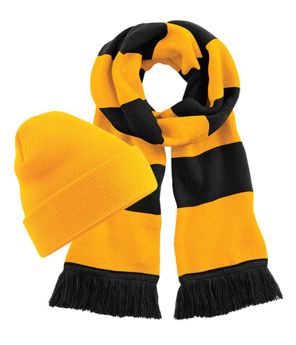 Beechfield B45 Original Cuffed Double-layer knit Beanie+B479 Stadium Tassel trim scarf 100% Soft-touch acrylic (Pack of 2) - COOZO