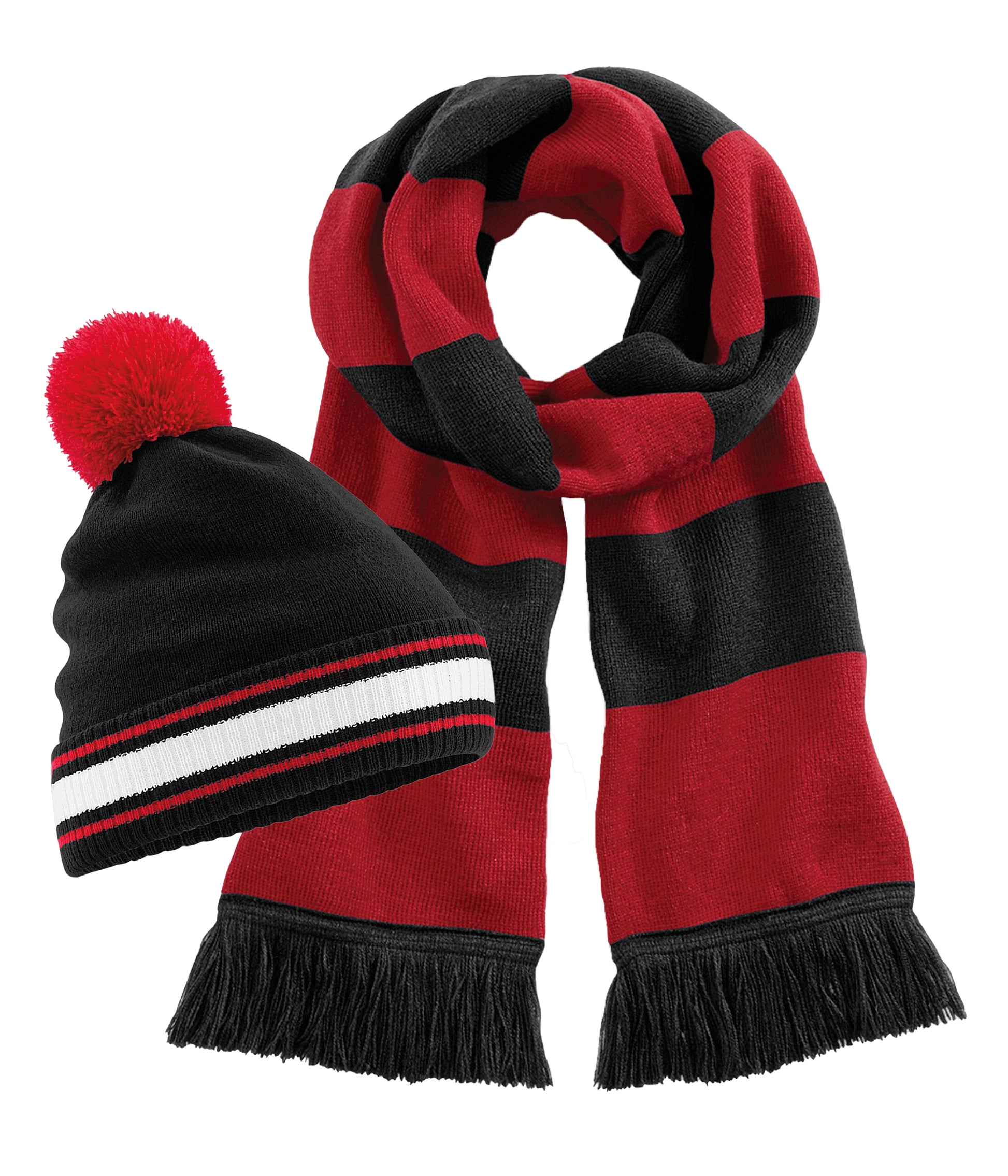 Beechfield B472 Double-layer knit Stadium Beanie 100%+B479 Soft-touch acrylic Stadium scarf (Pack of 2) - COOZO