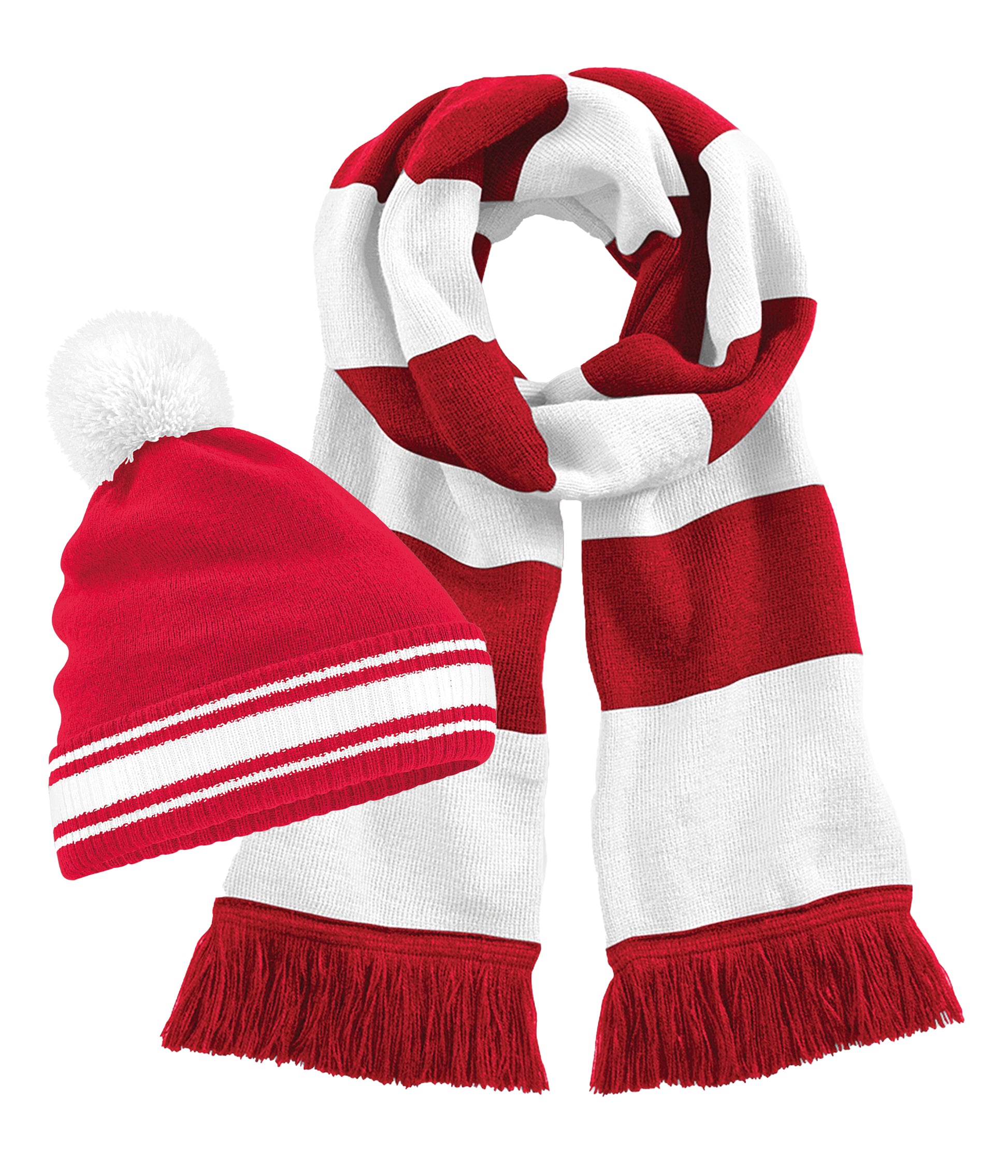 Beechfield B472 Double-layer knit Stadium Beanie 100%+B479 Soft-touch acrylic Stadium scarf (Pack of 2) - COOZO