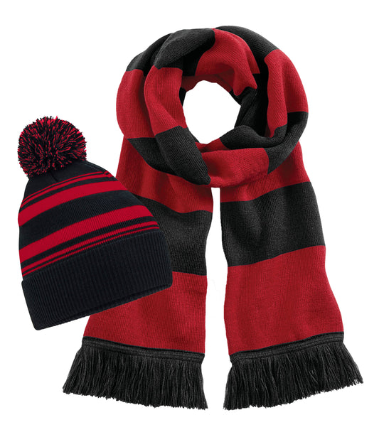 Beechfield B473R Striped Fan Beanie+B479 Stadium Scarf 100% Soft touch Acrylic (Pack of 2) - COOZO
