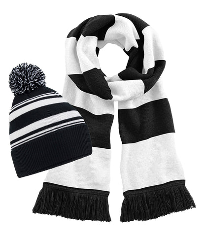 Beechfield B473R Striped Fan Beanie+B479 Stadium Scarf 100% Soft touch Acrylic (Pack of 2) - COOZO