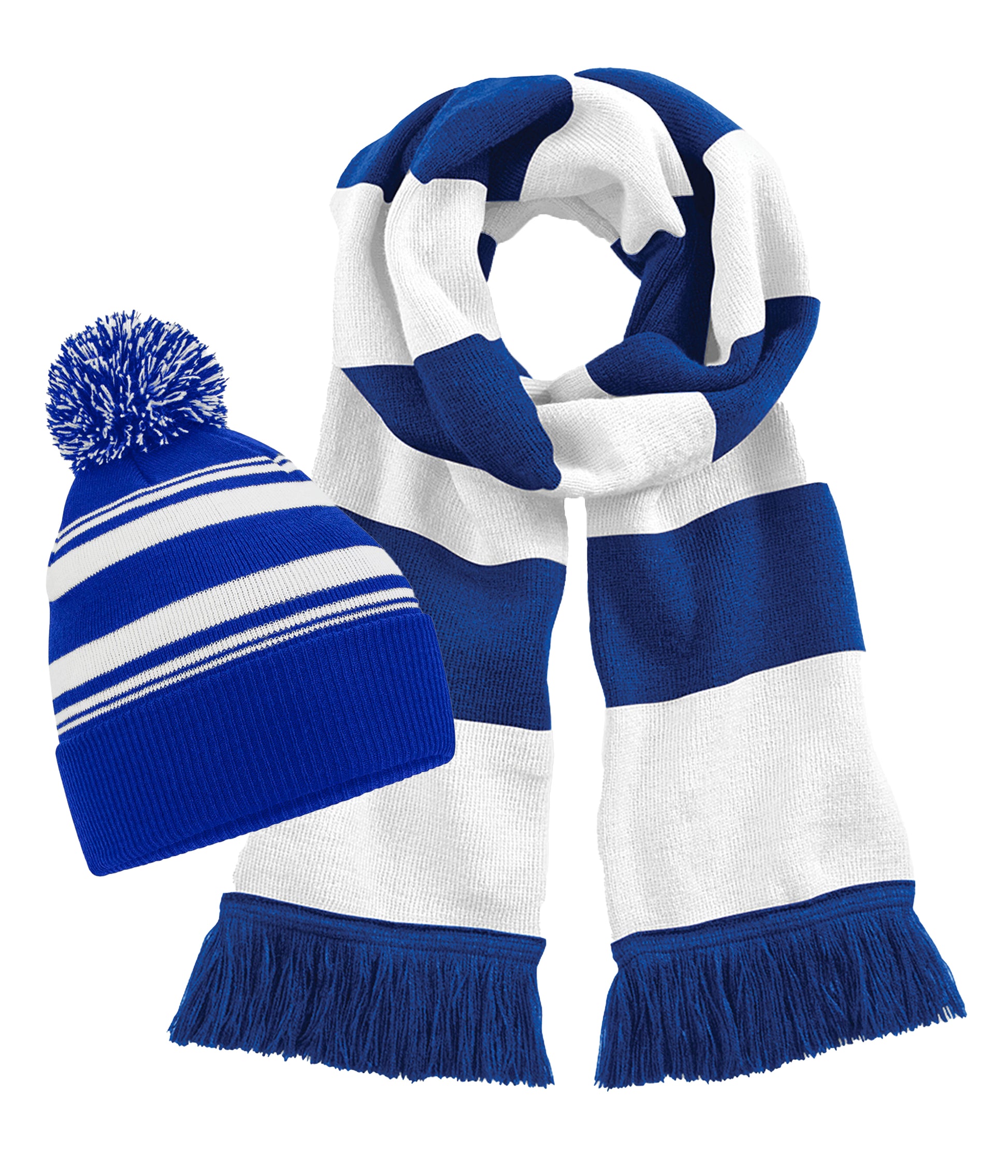 Beechfield B473R Striped Fan Beanie+B479 Stadium Scarf 100% Soft touch Acrylic (Pack of 2) - COOZO