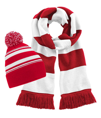 Beechfield B473R Striped Fan Beanie+B479 Stadium Scarf 100% Soft touch Acrylic (Pack of 2) - COOZO
