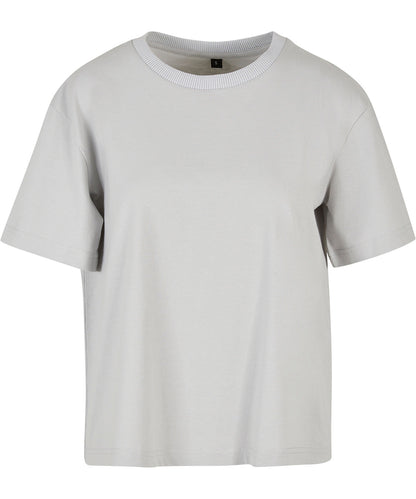 Build your Brand BY211 Women's everyday short-sleeved oversized dropped shoulders ribbed crew neck t-shirt 100% Cotton Light color - COOZO
