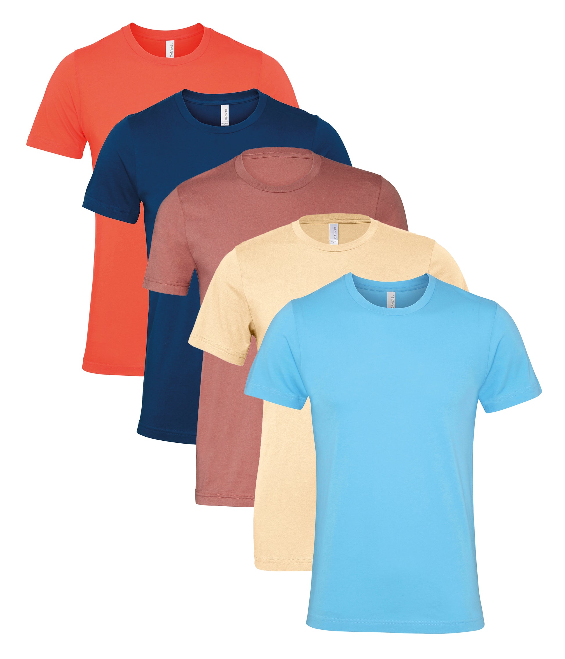 Bella+Canvas CA3001 Unisex Jersey Crew neck Short Sleeve Tee 100% Airlume combed and ringspun cotton Mixed colors (pack of 5) - COOZO
