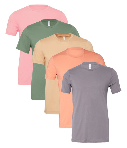 Bella+Canvas CA3001 Unisex Jersey Crew neck Short Sleeve Tee 100% Airlume combed and ringspun cotton Mixed colors (pack of 5) - COOZO