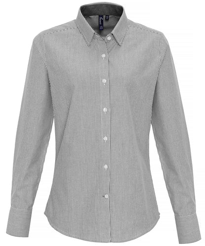 Premier PR338 Ladies Long Sleeve Striped Oxford Shirt - COOZO