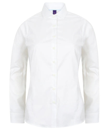Henbury HB533 Ladies Long Sleeve Stretch Modern  Poplin Shirt Cutaway Collar - COOZO