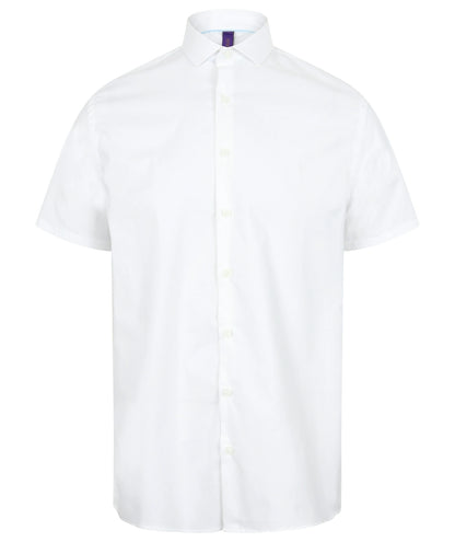 Henbury HB537 Modern Short Sleeve Stretch Poplin Shirt Cutaway Collar - COOZO