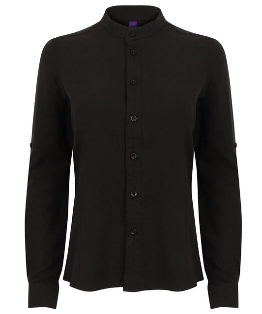 Henbury HB593 Ladies Mandarin Roll Sleeve Anti-Bac Wicking Shirt 100% polyester Quick dry - COOZO
