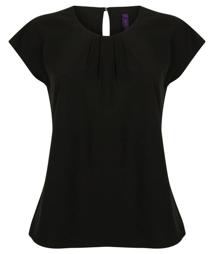 Henbury HB597 Ladies Pleat Front Short Sleeve Blouse 100% Cofrex/Pufy polyester - COOZO