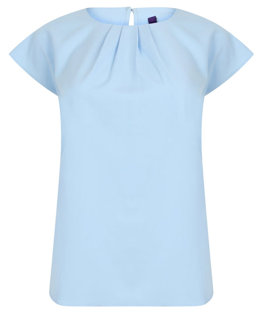 Henbury HB597 Ladies Pleat Front Short Sleeve Blouse 100% Cofrex/Pufy polyester - COOZO