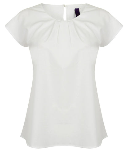 Henbury HB597 Ladies Pleat Front Short Sleeve Blouse 100% Cofrex/Pufy polyester - COOZO