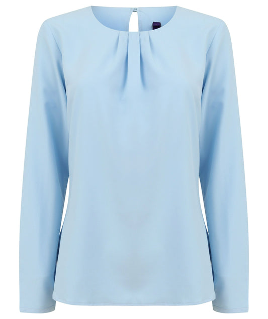 Henbury HB598 LADIES PLEAT FRONT LONG SLEEVE BLOUSE - COOZO