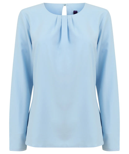 Henbury HB598 LADIES PLEAT FRONT LONG SLEEVE BLOUSE - COOZO