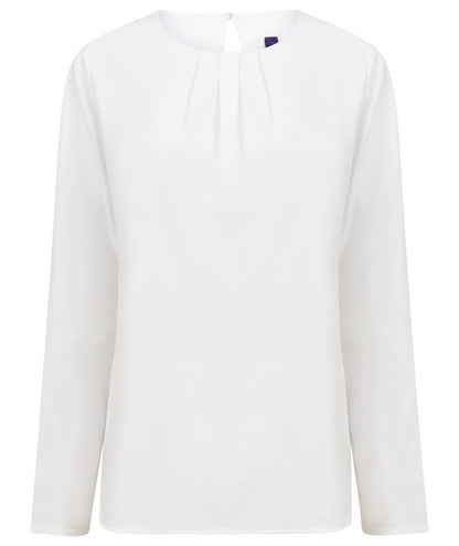 Henbury HB598 LADIES PLEAT FRONT LONG SLEEVE BLOUSE - COOZO