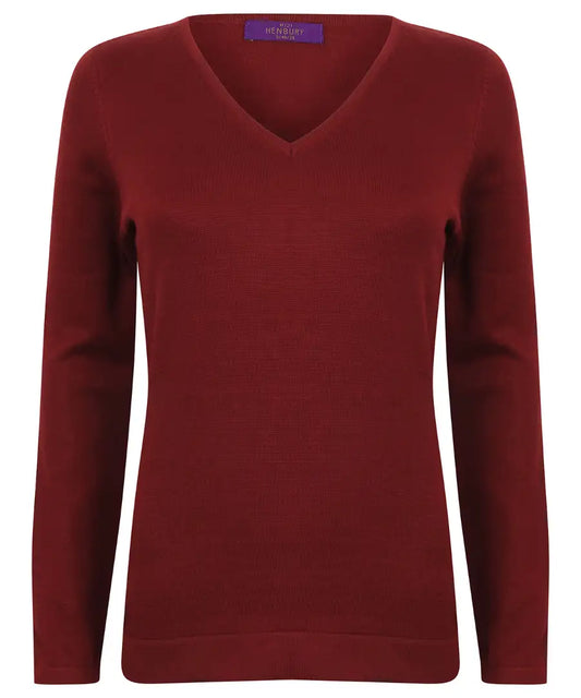 Henbury HB721 Ladies Lightweight Cotton Acrylic v-neck Sweater/Jumper