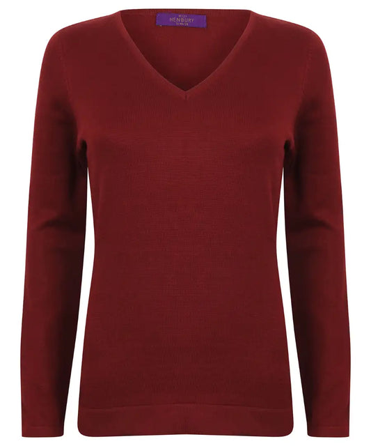 Henbury HB721 Ladies Lightweight Cotton Acrylic v-neck Sweater/Jumper - COOZO