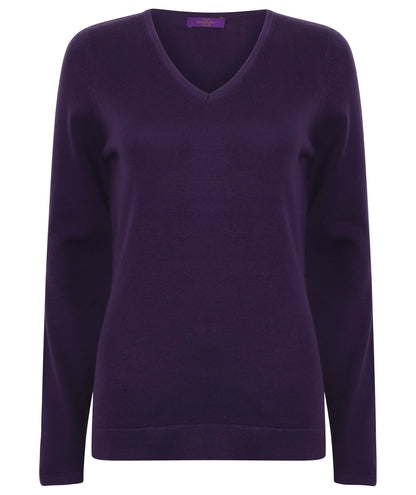 Henbury HB721 Ladies Lightweight Cotton Acrylic v-neck Sweater/Jumper - COOZO