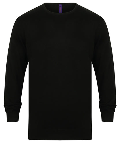 Henbury HB725 Lightweight Cotton Acrylic Crew Neck Sweater 1x1 ribbed cuffs and hem - COOZO
