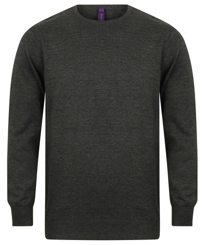 Henbury HB725 Lightweight Cotton Acrylic Crew Neck Sweater 1x1 ribbed cuffs and hem - COOZO